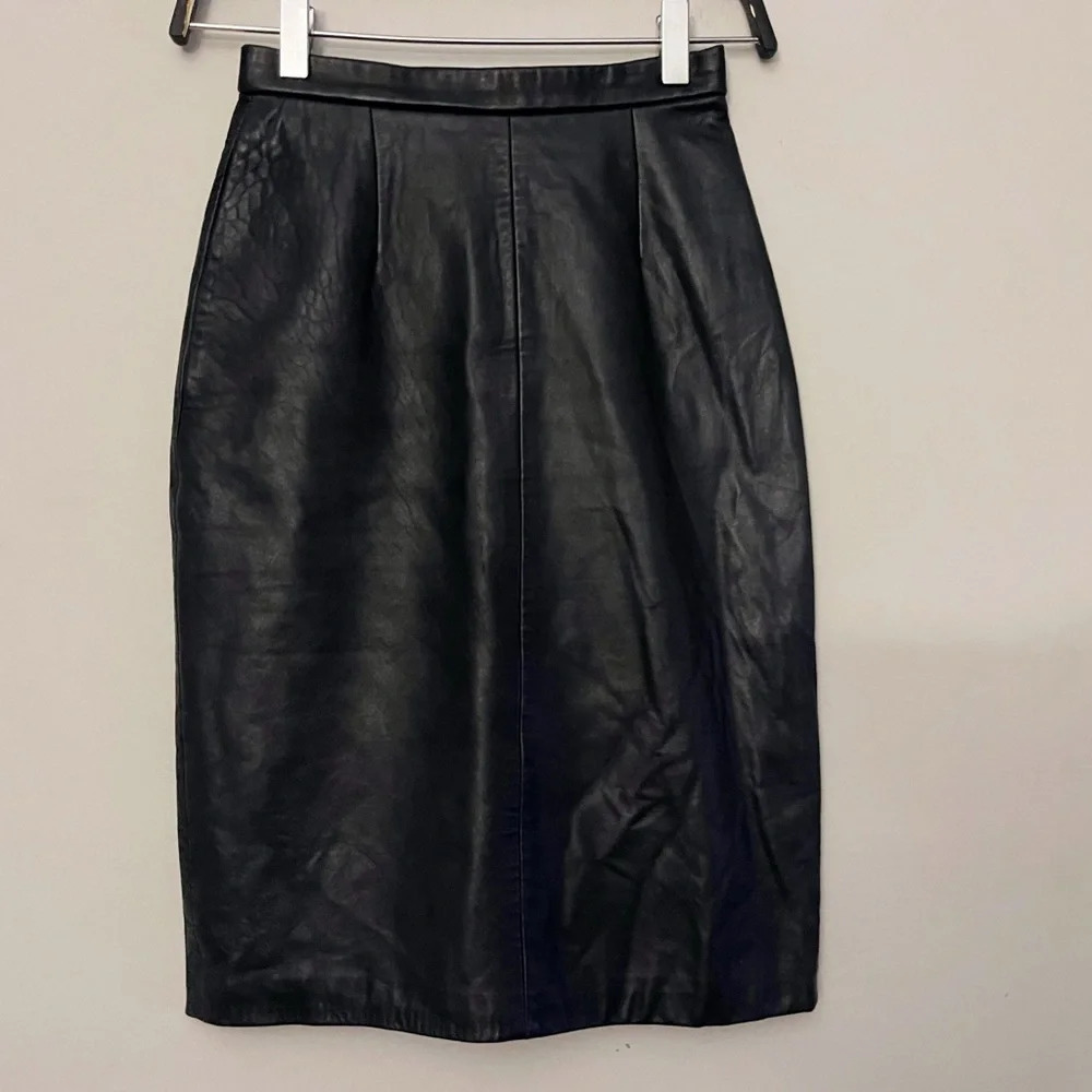 Vintage Michael Hoban leather pencil skirt 80s classic chic sexy party fall